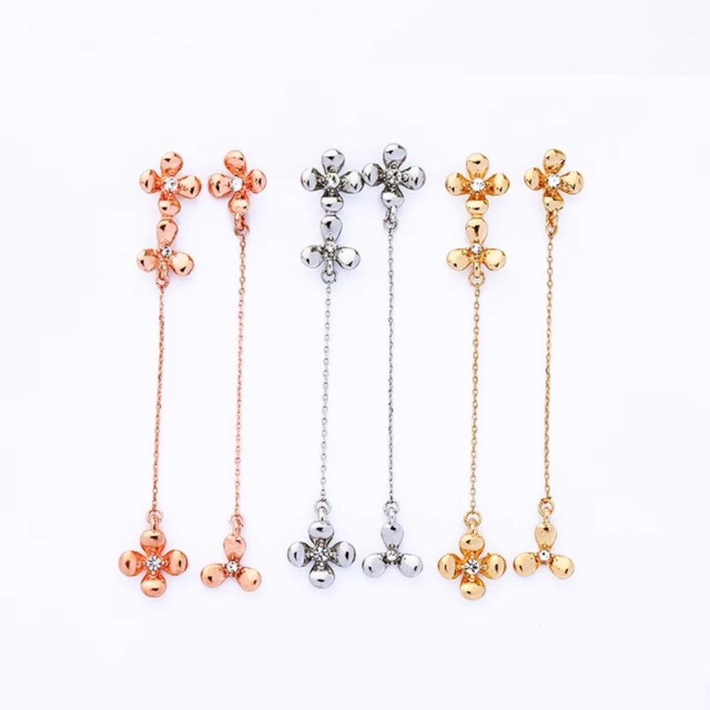 3/$24 Romantic Flower Asymmetric Crystal Earrings - Picture 9 of 10